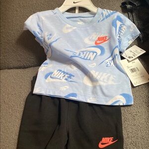 Nike Blue Logo Tee and Black Shorts Set